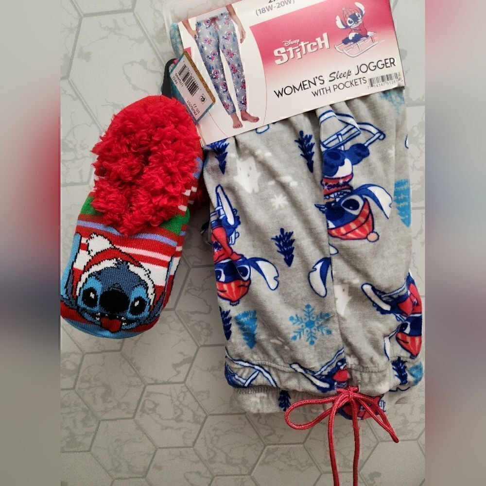 New Lilo and Stitch Women's Sleep Jogger and Slipper Sock Bundle.